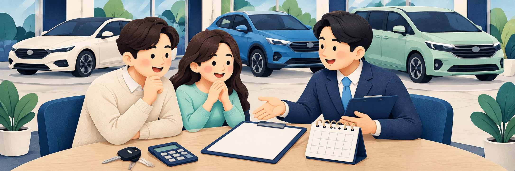 차종과 계약 기간에 맞춰 견적을 비교하는 일러스트